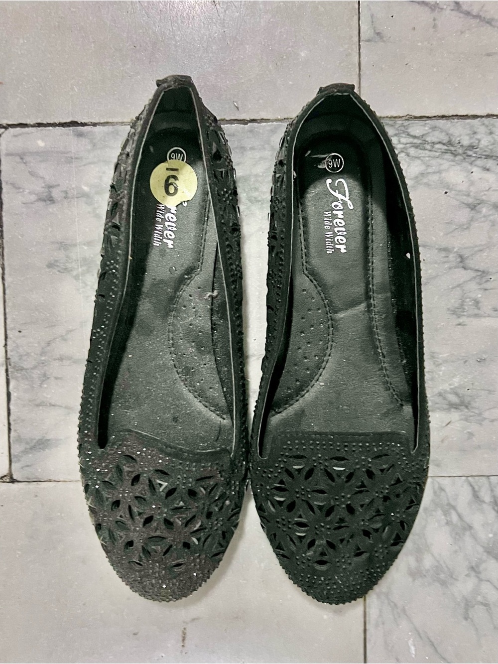Forever Black Laser-Cut Slip-On Flats